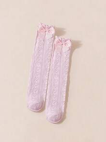2 Pairs White & Pink Bow Knee High Socks, Heart Pattern Thigh High Socks, Versatile Style Suitable For All Ages - Multicolor - View 7