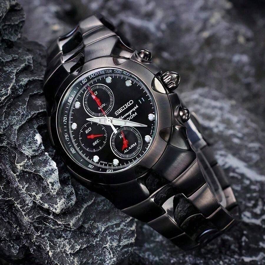 Seiko SNA765J1 男士石英计时腕表，不锈钢商务腕表，适合日常佩戴和馈赠 - 黑色 - 查看 1