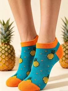 1 Pair Women's Casual Versatile Pineapple Design Crew Socks - Multicolor - View 4