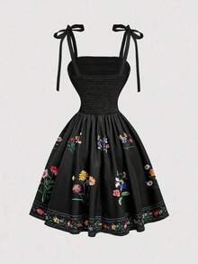 MOD Vestido estilo boho con estampado floral para mujeres - Negro - Ver 2