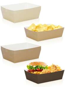 10个/40个/80个装，尺寸4.7x3.1x1.5英寸，纸质食品托盘，4种颜色可选：深棕色、本色、浅褐色、奶油色，纸质船形零食盒，敞口外卖盒，适用于薯条、鸡翅、爆米花、玉米片等，适合婚礼、生日、电影之夜、节日派对等场合。 - 多色 - 查看 1