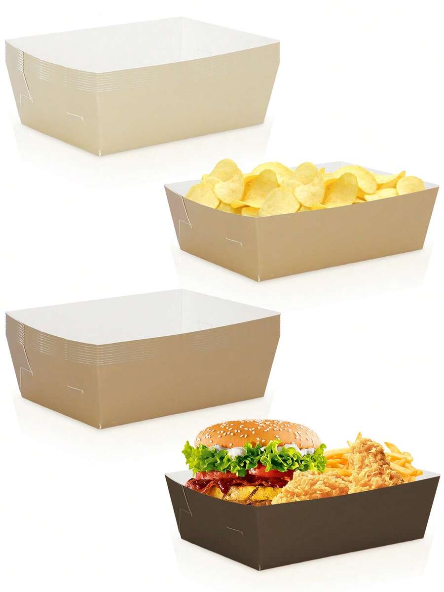 10个/40个/80个装,尺寸4.7x3.1x1.5英寸,纸质食品托盘,4种颜色可选:深棕色、本色、浅褐色、奶油色,纸质船形零食盒,敞口外卖盒,适用于薯条、鸡翅、爆米花、玉米片等,适合婚礼、生日、电影之夜、节日派对等场合。 - 多色 - 查看 1