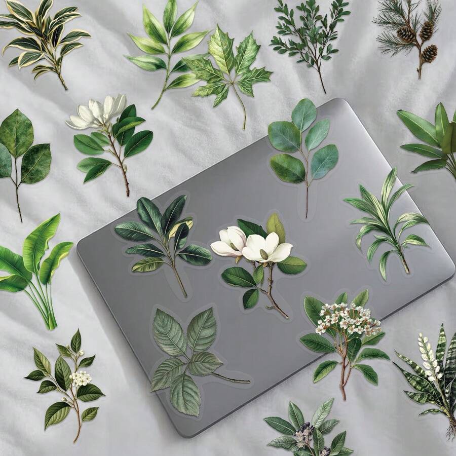 50 buah Stiker Tanaman Hijau untuk Scrapbook, Jurnal, Buku Catatan, Laptop, Casing Ponsel, Tablet, Skateboard, Koper, Kulkas, Dekorasi Pesta Liburan, Hadiah - daun - View 1