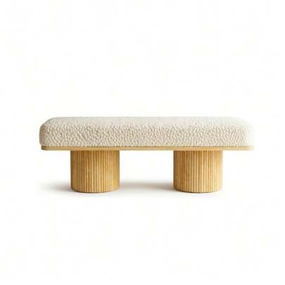 Modern And Plush 122cm Bench With Solid Wood Base, Plush Upholstered Ottoman For Bedroom Or Hallway, Cream Style.