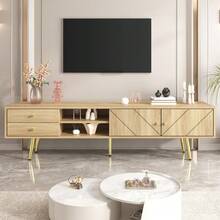 160cm TV Stand With Gold Legs, Two Drawers And Exclusive Design Doors. - Khaki - View 1