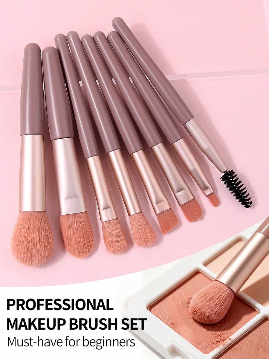 Bộ 8 cọ trang điểm mini màu hồng, cọ tổng hợp mềm mại, tiện lợi khi đi du lịch.