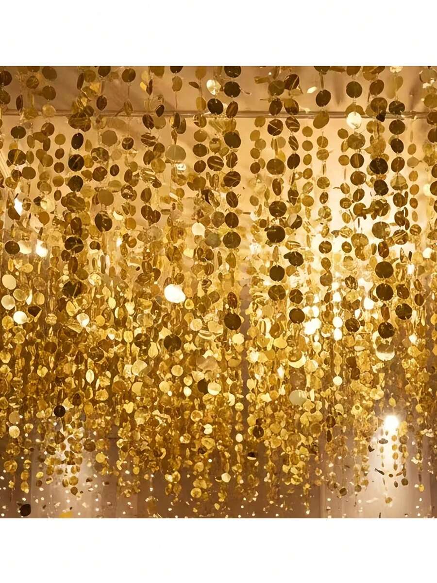 4件套金色闪光墙面背景,梦幻婚礼拱门装饰,房间隔断帘,适用于家庭聚会、庆典、婚礼装饰、情人节 - 金色 - 查看 1