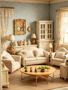 1:12 Dollhouse Mini Sofa With Pillow, Miniature Model Sofa, Home Decor, DIY Decorative Small Sofa, Exquisite Small House Decor, Mini Sofa Set Model, Birthday Gift, Home Decoration, Atmosphere Decor, Holiday Supplies - Multicolor - View 2