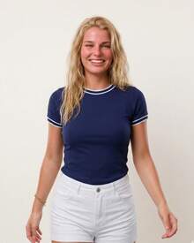 Basic Ribbed T-Shirt With Contrasting Detail - azul real - Ver 2