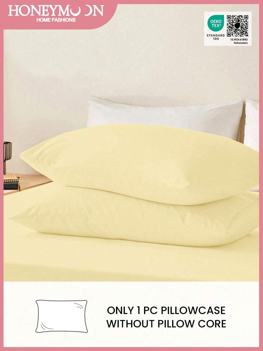 1pc Solid Color Pillowcase, Without Pillow Insert, Soft Pillowcase, Wrinkle-Resistant, Fade-Resistant, Breathable, No Filling, Machine Washable, Oeko-Tex Certified, Light Yellow - Light Yellow - View 1