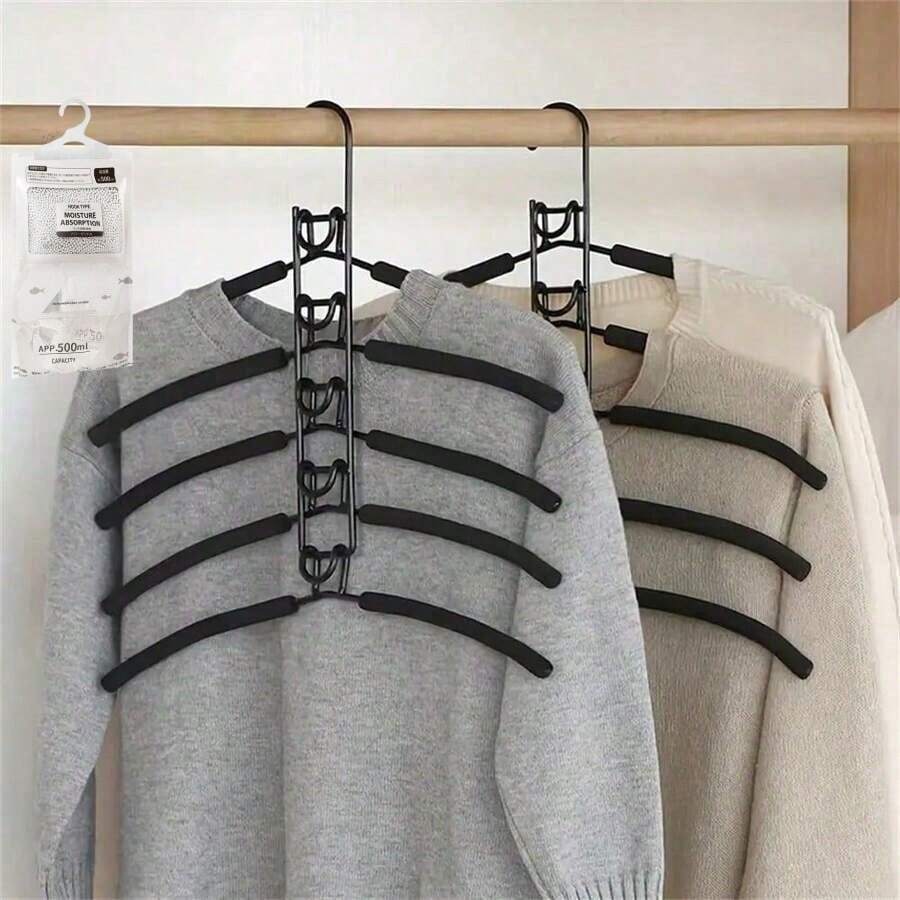 5 Packs Metal Thickened Space-Saving Hangers, 5-In-1 Multi-Layer Design, With Non-Slip Foam Pads, Suitable For Coats, Sweaters, Suits, And T-Shirts - Multicolor - View 1