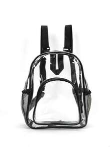 Men's Transparent Jelly Backpack, Large Capacity Water-Resistant Beach Bag, Colorblock Outdoor Sports PVC Transparent Fashion Backpack, Summer,Y2k - Clear - View 9