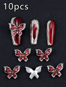 10 piezas de accesorios para uñas estilo Y2K lujosos y exquisitos, mariposa 3D con múltiples colores (rojo, negro, verde, blanco), gemas para uñas DIY, adecuados para la vida diaria y salones de uñas, bolsos, ropa, zapatos, fundas de teléfono, adornos para uñas - Multicolor - Ver 6