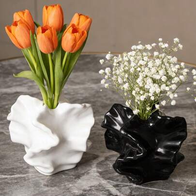 1 Bình hoa nhựa viền xếp nếp không đều - Bình hoa nghệ thuật hiện đại Bắc Âu để trang trí phòng khách và bàn làm việc | Trang trí nhà cửa, Trang trí phòng, Trang trí cổ điển, Trang trí phong cách Boho, Trang trí bàn làm việc, Quà tặng độc đáo, Vật trang trí trung tâm bàn, Quà tân gia