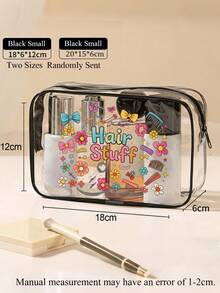 PVC Cosmetic Bag Travel Organizer Pouch, Zipper Closure, Lightweight Anti-Fading Makeup & Toiletry Bag, Women & Girls Portable Cosmetic Case, Easy-To-Wipe Design, Fashionable Aesthetics, Anti-Fading Material, Travel Essential, Summer Holiday, Back To School Student Supplies Bag, Toiletry Bag, Waterproof Toiletry Bag - Multicolor - View 4