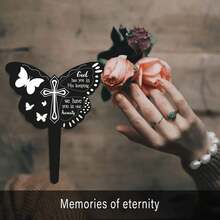 Acrylic Butterfly Cross Gravestone Memorial Stake, Waterproof And UV-Resistant Grave Decoration, Black Butterfly Ornament - A - View 3
