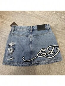 Y2K Vintage Street Gothic Short Skirt Fashionable Harajuku Hip-Hop Letter Embroidery Blue Denim Skirt - Mẫu 1 - Xem 5