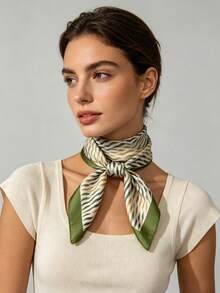 1 chiếc khăn choàng cổ satin màu xanh lá cây in họa tiết sọc lượn sóng, kích thước 65x65cm, nhẹ, đa năng, phù hợp cho mọi mùa, đi chơi hàng ngày, dự tiệc và du lịch. - Nhiều màu - Xem 1