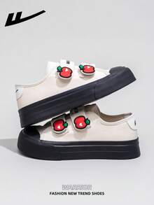 1 Pair WARRIOR Women's Thick Sole Lace-Up Soft Bottom Casual Shoes, Low-Top Outdoor Flat Shoes, Round Toe Low Heel Non-Slip Solid Color Elegant Soft Bottom Hiking Shoes, Suitable For Students, Graduation Photos, Flat Leather Face Sports Skateboard Shoes - Beige - View 2