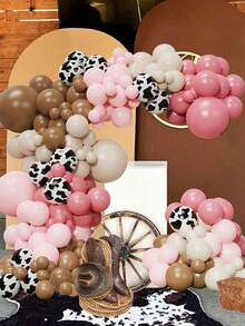 146 pièces de ballons en latex rose, kaki et blanc sable, ensemble d'arche et de guirlande. 12 pouces de ballons en latex à imprimé vache. Convient pour les fêtes d'anniversaire, mariages, enterrements de vie de jeune fille, décoration de thème cowboy - Multicolore - Voir 1