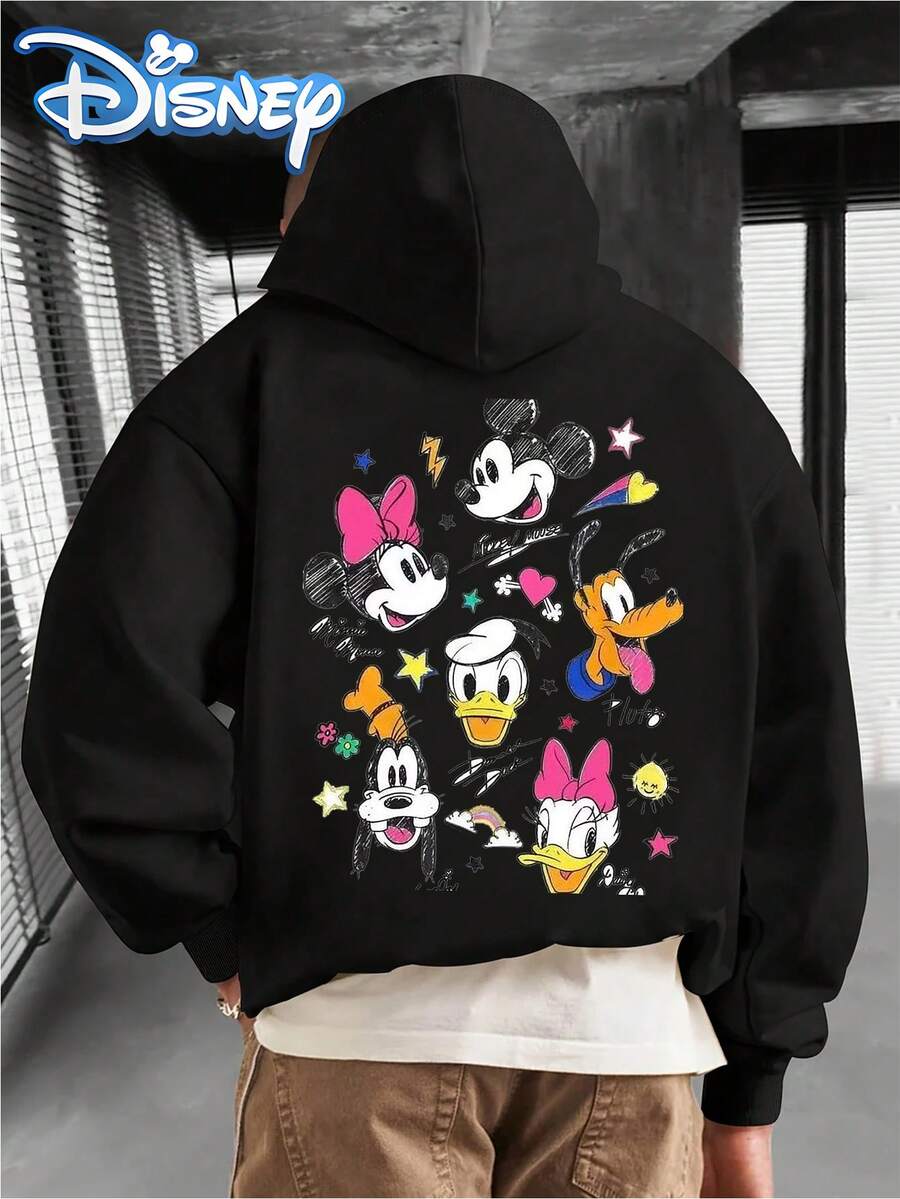 Disney Men's Casual Hoodie Featuring A Mickey Mouse Family Print. With Its Stylish, Avant-Garde Design And Relaxed, Comfortable Fit, It's Perfect For Creating Street-Style And Avant-Garde Looks, Making It An Excellent Choice For A Gift.Disney Hoodies - 黑色 - 查看 1
