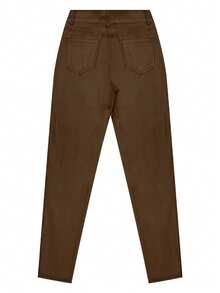 2026 Summer Women's Brown Faux Leather Skinny Pants, Y2K Sexy Street Style Coated Faux PU Leather Casual Leggings - Brown - View 8