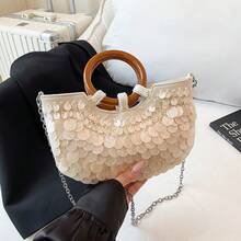 1 chiếc túi xách đính sequin thanh lịch, túi đeo vai chéo thời trang, ví cầm tay kiểu cổ tích bằng acrylic thủ công mới năm 2026, thích hợp cho tiệc tùng, đi biển, dã ngoại, túi nhỏ nhẹ. - Màu be - Xem 12