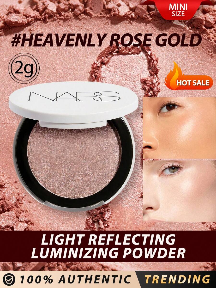 NARS [Mini] بودرة إضاءة مضيئة #Angel Rose Gold 2g / إضاءة عالية الأداء / إشراق ساطع يلتقط توهجاً مضيئاً، بودرة إضاءة عالية الأداء توفر تأثيراً مضيئاً ساحراً، يمكن استخدامها على عظام الخدين وعظام الحواجب وجسر الأنف أو أي منطقة تريد عكس الضوء فيها - #ذهب وردي سماوي 2 غرام - مشاهدة 1