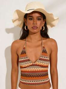 1 pieza Sombrero de paja para mujer, sombrero de ala ancha para playa, viaje, vacaciones, protección UV, primavera/verano - Beis - Ver 4