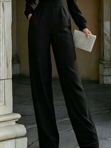 Women's Fashionable White Long Jumpsuit, Off-Shoulder Long Sleeve Design Black - Black - View 6