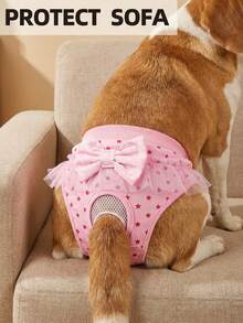 Reusable Pet Physiological Pants With Lace Trim And Bow Decor, For Preventing Harassment, Suitable For Medium And Small Pets, Leakproof Protection, Soft And Breathable Pet Essentials - Blue - View 5