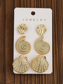 3pairs/6pairs Fashion Golden-Plated Starfish, Shell Earrings Set, Suitable For Summer Travel And Holiday Wear - Gold - View 2