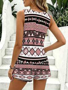 Plus Size Women's Sleeveless Tank Top Drawstring Waist Shorts 2 Piece Set Geometric  Pattern Print Design Gradient Watercolor Print, Soft Lightweight, Loose Casual, Beach Vacation, Daily Loungewear  Vibrant Gradient Tie Dye, Relaxed Fit, Breathable - 混合色 - 查看 3