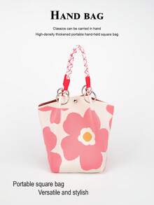 This Colorblock Casual Women's Handbag Features Black And White Woven Rope Handle Design, Perfect For Working Women, Teachers And Students - Pink - View 6