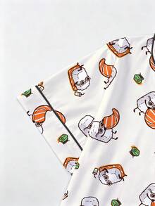 Bộ đồ ngủ nữ mùa xuân/hè 2 món, in hình sushi hoạt hình, thích hợp cho kỳ nghỉ, quà tặng lãng mạn, áo tay ngắn cổ bẻ thoải mái và quần đùi cạp chun, đồ mặc nhà cho tiệc tùng, hoạt động ngoài trời và mặc ở nhà. - Màu be - Xem 5