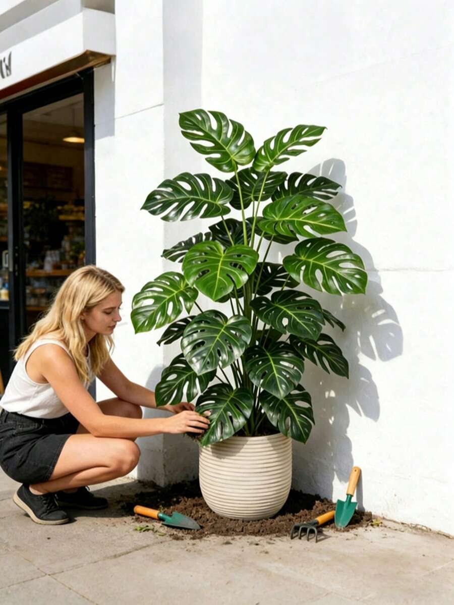 Cây Monstera nhân tạo cỡ lớn 60-86cm, cây cọ giả, cây tre lưng rùa bằng nhựa, cây cảnh nhiệt đới mô phỏng, thích hợp cho nhà cửa, sân vườn, văn phòng, tiệc tùng, đám cưới, ngày Valentine, lễ tốt nghiệp và các dịp khác. - Nhiều màu - Xem 1