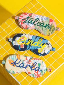 Takeoak 3pcs Personalized Hawaiian Name Eye Mask Set With Storage Bag And Stickers, Customizable Single Letter Sleep Mask, Cute Travel Accessory, Soft Eye Mask Suitable For Travel, Sleep, SPA, Pajama Party, Bachelorette Party, Bridal Shower, Etc. - Multicolor - View 3