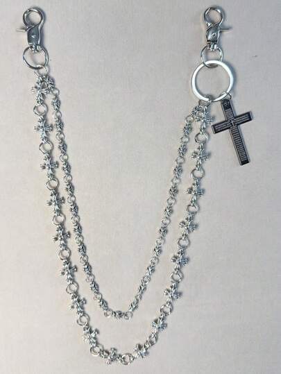 Cross Rhinestone Pant Chain, Waist Chain With Lobster Clasp Pendant, Wallet Chain, Retro Chain, Double-Layer Chain, Hip Hop Punk Style, Jeans Chain, Pocket Chain, Key Chain, Multi-Element Pant Chain