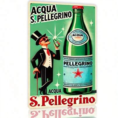 Biển hiệu kim loại Acqua S. Pelligrino - Trang trí tường phong cách cổ điển cho quán bar, quán cà phê, biệt thự ven biển và nhà nông thôn - Trang trí bằng sắt thiếc, chất liệu kim loại.