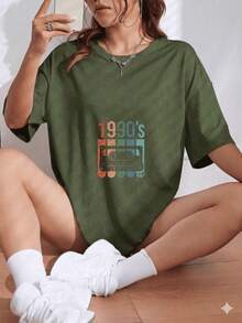 Basic Retro 90s Vibe T-Shirt, Women's Shirt, 100% Premium Cotton, Casual - 軍綠色 - 查看 1
