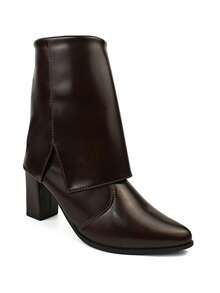 Women's Ankle Boot With Chunky Heel, Pointed Toe, Leather, Elegant And Comfortable - 鏽棕色 - 查看 6