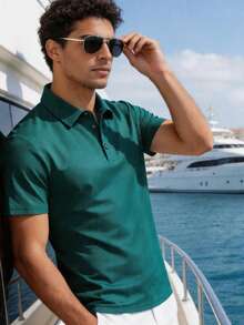 Men's Sports Polo Shirt Short Sleeve Quick Dry Outdoor Business Casual Breathable T-Shirt Summer - Green - View 2