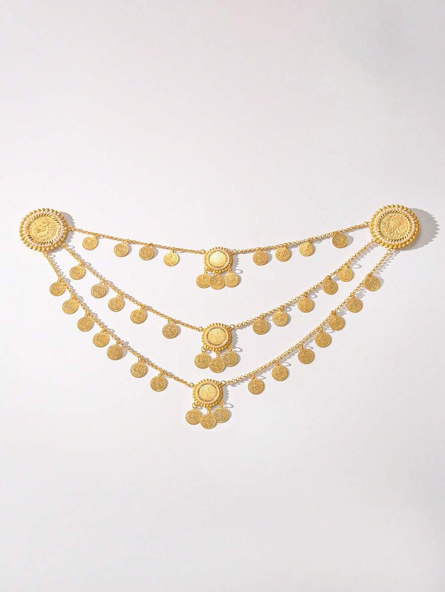 Herseygold Gold-Plated Kurdish Bride Shoulder Chain Brooch, Middle Eastern Arabic Luxury Wedding & Festival Women's Clothing Accessory - Gold - View 1