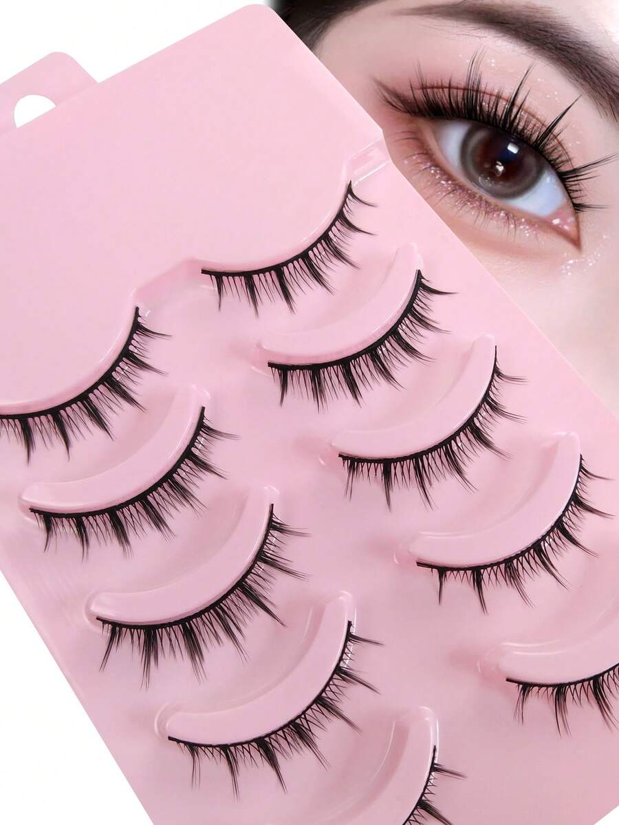 5 pares de pestañas postizas de manga, pestañas naturales y suaves, pestañas postizas largas, pestañas postizas estilo anime con efecto wispy, para uso diario, maquillaje, extensión, cosplay, fiestas, pestañas postizas reutilizables - Ver 1