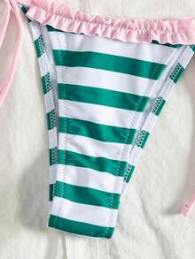 PEPPERMOLLY Conjunto de bikini de 2 piezas con volantes y tirantes a rayas para vacaciones en la playa - Verde - Ver 6