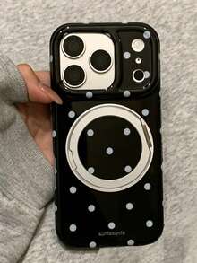 可愛白色波點電鍍 360° 旋轉環支架軟手機殼，適用於 iPhone 17 Pro Max 17 Pro 16 Pro Max 16 Pro 15 Pro Max 15 Pro 14 Pro Max 14 Pro 13 Pro Max 13 Pro 12 Pro Max 12 Pro 14 Plus 15 Plus 16 Plus 17 Air，極簡黑點保護殼 - 黑色 - 查看 3