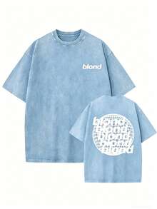 1PCSMen's Oversized T-Shirts, Washing Hip-Hop, Frank Channel, Orange, Ocean, Blonde, Hip-Hop, Fashionable Street Clothes, Retro.-Premium Cotton Graphi - 天藍色 - 查看 1