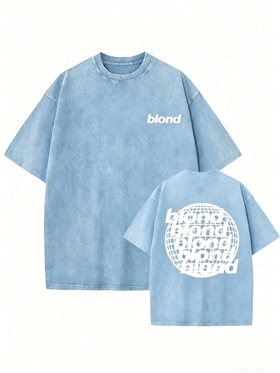 1PCSMen's Oversized T-Shirts, Washing Hip-Hop, Frank Channel, Orange, Ocean, Blonde, Hip-Hop, Fashionable Street Clothes, Retro.-Premium Cotton Graphi - 天藍色 - 查看 1