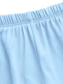 2 pièces Ensemble t-shirt à manches courtes à col rond avec imprimé lettre minimaliste décontracté et short pour garçons préadolescents, adapté pour l'été, un nouvel ensemble d'été confortable - Bleu ciel - Voir 5
