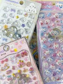 3D Cartoon Stickers For Kids, Popular Embossed Stickers, Durable Material, Sophisticated Design, Self-Adhesive Waterproof Decorative Stickers, Texture Effect And Complete Decorative Atmosphere, Mixed Color Design, Asymmetrical Shape, Waterproof Decorative Stickers, Suitable For DIY Decoration And Student Crafts. - Multicolor - View 2